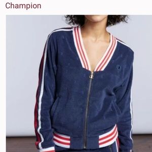 CHAMPION TERRY WARM UP JACKET  SIZES  COLOR INDIGO C LOGO  (Navy, white & red)